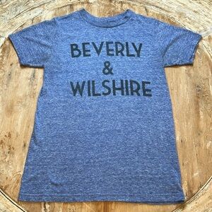 BEVERLY AND WILSHIRE Graphic Crew Neck T Shirt Blue Gray Heathered Size S